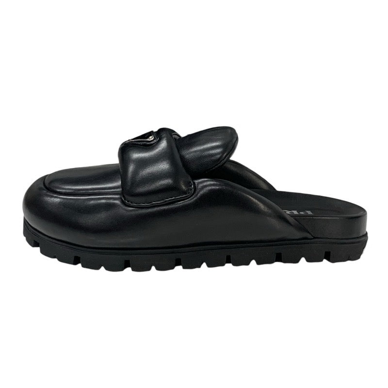 プラダ PRADA サンダル 靴 シューズ レザー ブラック 黒 トライアングルロゴ パデッドナッパ サボ ミュール