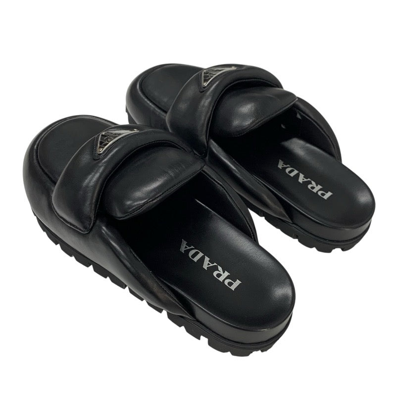 プラダ PRADA サンダル 靴 シューズ レザー ブラック 黒 トライアングルロゴ パデッドナッパ サボ ミュール