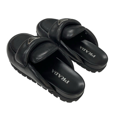 プラダ PRADA サンダル 靴 シューズ レザー ブラック 黒 トライアングルロゴ パデッドナッパ サボ ミュール