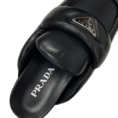 プラダ PRADA サンダル 靴 シューズ レザー ブラック 黒 トライアングルロゴ パデッドナッパ サボ ミュール
