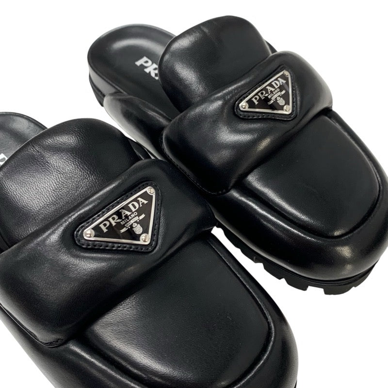 プラダ PRADA サンダル 靴 シューズ レザー ブラック 黒 トライアングルロゴ パデッドナッパ サボ ミュール