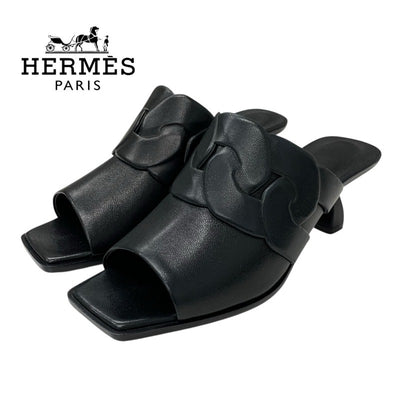エルメス HERMES ハンナ95 サンダル 靴 シューズ レザー ブラック 黒 未使用 ミュール