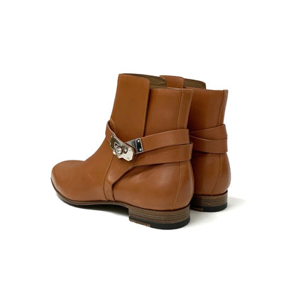 エルメス HERMES ネオ ブーツ ショートブーツ 靴 シューズ レザー ブラウン シルバー ケリー金具