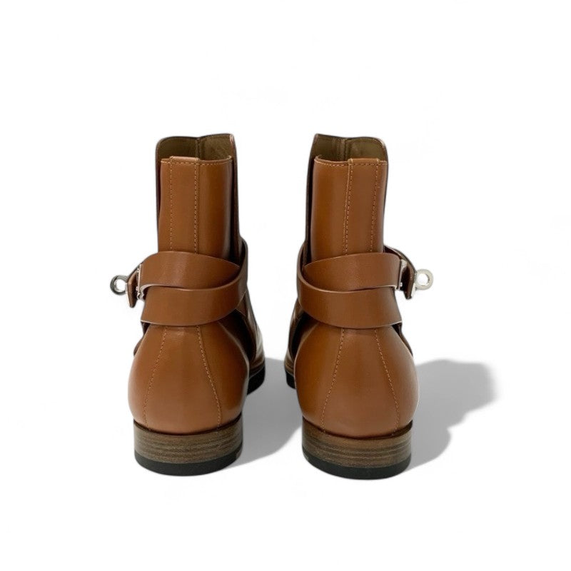 エルメス HERMES ネオ ブーツ ショートブーツ 靴 シューズ レザー ブラウン シルバー ケリー金具