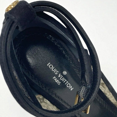 ルイヴィトン LOUIS VUITTON パンプス 靴 シューズ レース スエード ブラック 黒 モノグラム ロゴ アンクルストラップ