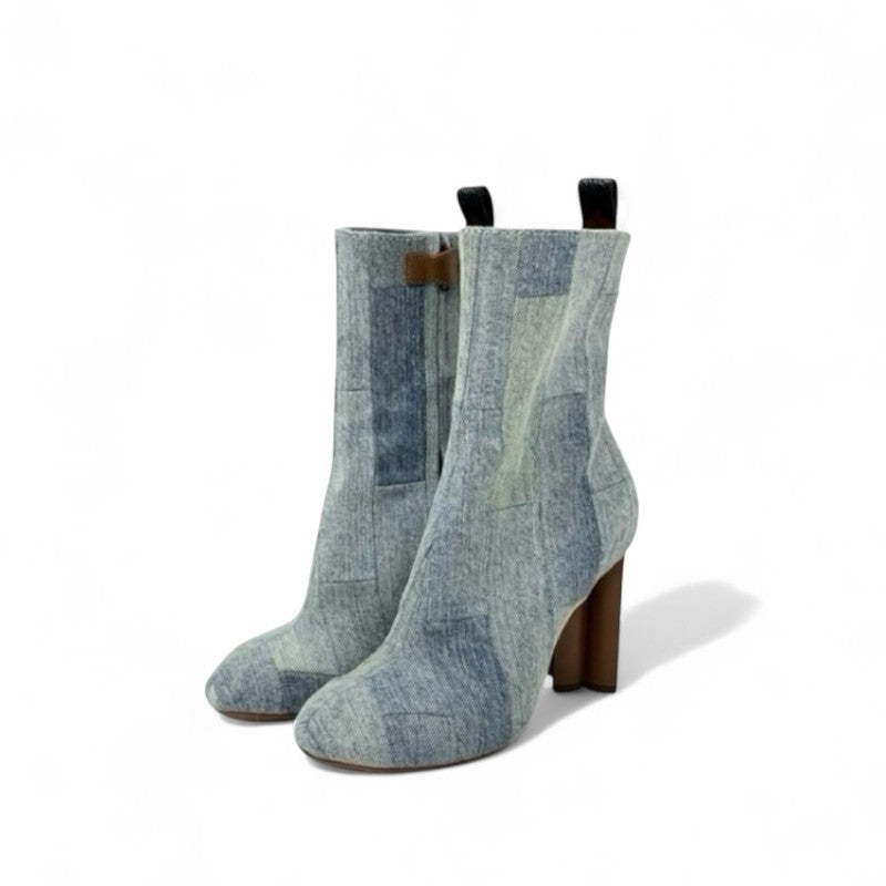 ルイヴィトン LOUIS VUITTON シルエットライン ブーツ ショートブーツ 靴 シューズ デニム ライトブルー ブラウン アンクルブーツ