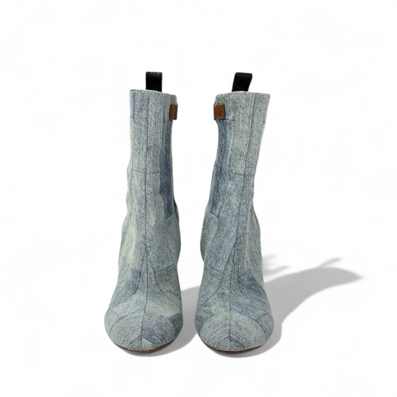 ルイヴィトン LOUIS VUITTON シルエットライン ブーツ ショートブーツ 靴 シューズ デニム ライトブルー ブラウン アンクルブーツ