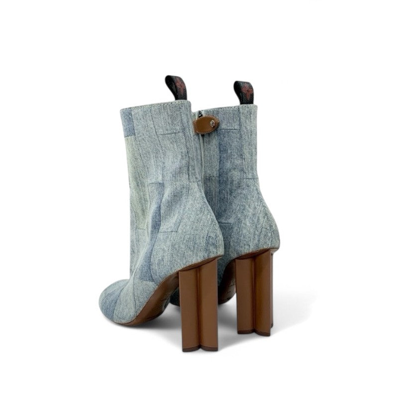 ルイヴィトン LOUIS VUITTON シルエットライン ブーツ ショートブーツ 靴 シューズ デニム ライトブルー ブラウン アンクルブーツ