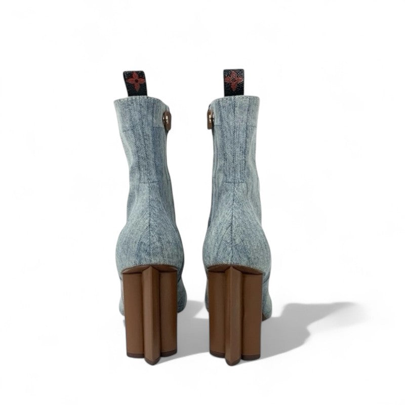 ルイヴィトン LOUIS VUITTON シルエットライン ブーツ ショートブーツ 靴 シューズ デニム ライトブルー ブラウン アンクルブーツ