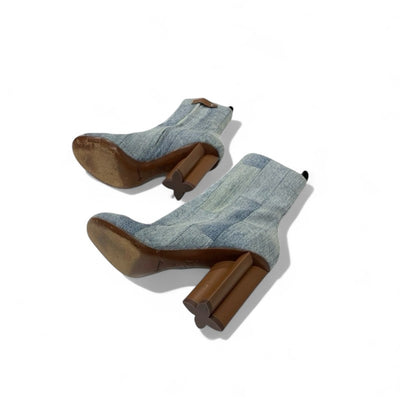 ルイヴィトン LOUIS VUITTON シルエットライン ブーツ ショートブーツ 靴 シューズ デニム ライトブルー ブラウン アンクルブーツ