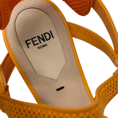 フェンディ FENDI コリブリ パンプス 靴 シューズ ファブリック レザー オレンジ スリングバック ストラップ メッシュ