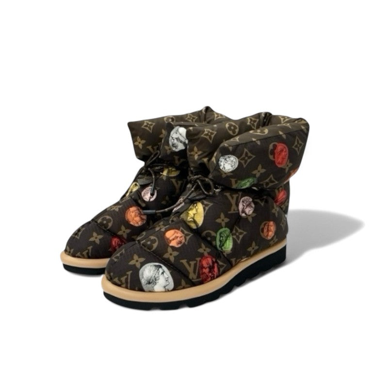 ルイヴィトン LOUIS VUITTON ピローライン モノグラム ブーツ ショートブーツ 靴 シューズ ナイロン ブラウン マルチカラー フォルナセッティ アンクルブーツ