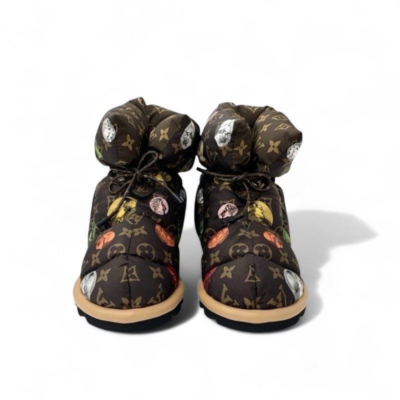 ルイヴィトン LOUIS VUITTON ピローライン モノグラム ブーツ ショートブーツ 靴 シューズ ナイロン ブラウン マルチカラー フォルナセッティ アンクルブーツ