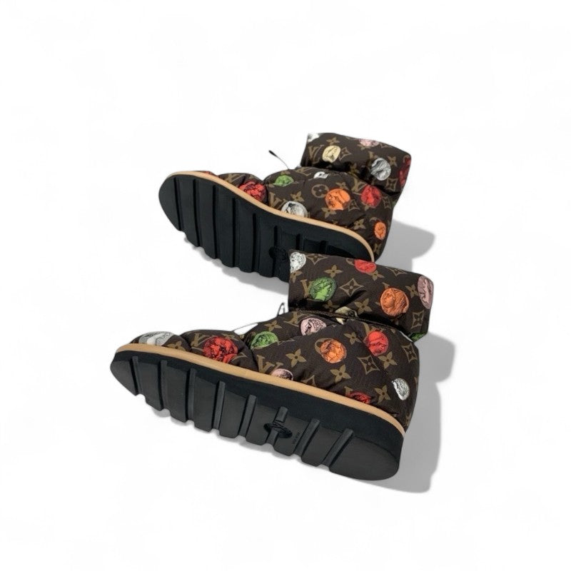 ルイヴィトン LOUIS VUITTON ピローライン モノグラム ブーツ ショートブーツ 靴 シューズ ナイロン ブラウン マルチカラー フォルナセッティ アンクルブーツ
