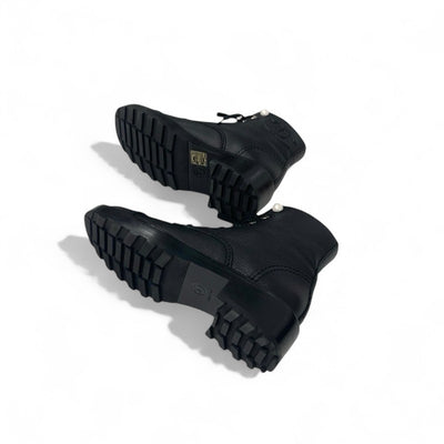 シャネル CHANEL ブーツ ショートブーツ 靴 シューズ レザー ブラック 黒 ココマーク パール レースアップ