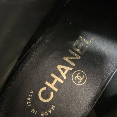 シャネル CHANEL ブーツ ショートブーツ 靴 シューズ レザー ブラック 黒 ココマーク パール レースアップ