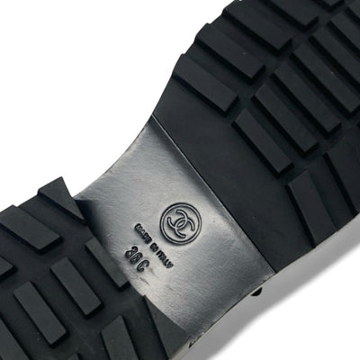 シャネル CHANEL ブーツ ショートブーツ 靴 シューズ レザー ブラック 黒 ココマーク パール レースアップ