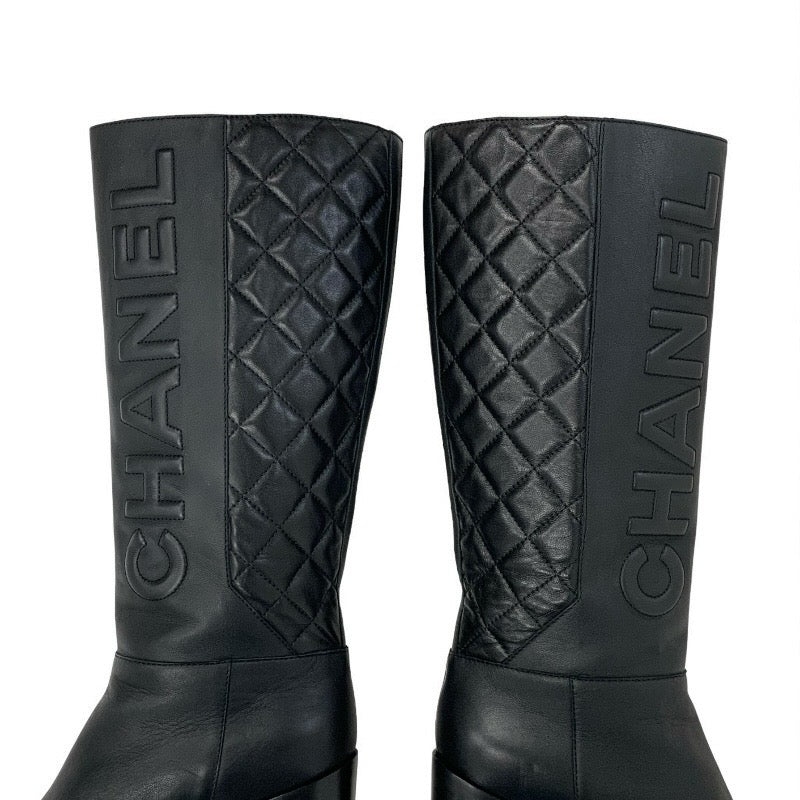 シャネル CHANEL ブーツ ロングブーツ 靴 シューズ ラムスキン パテント ブラック 黒 マトラッセ ロゴ