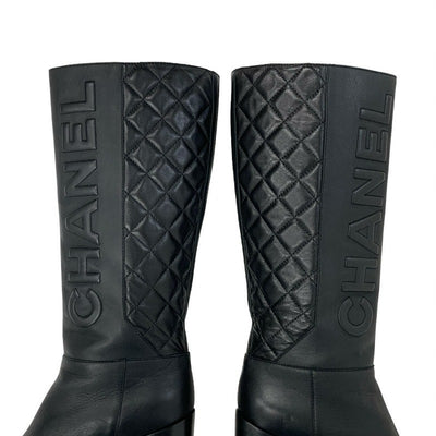 シャネル CHANEL ブーツ ロングブーツ 靴 シューズ ラムスキン パテント ブラック 黒 マトラッセ ロゴ