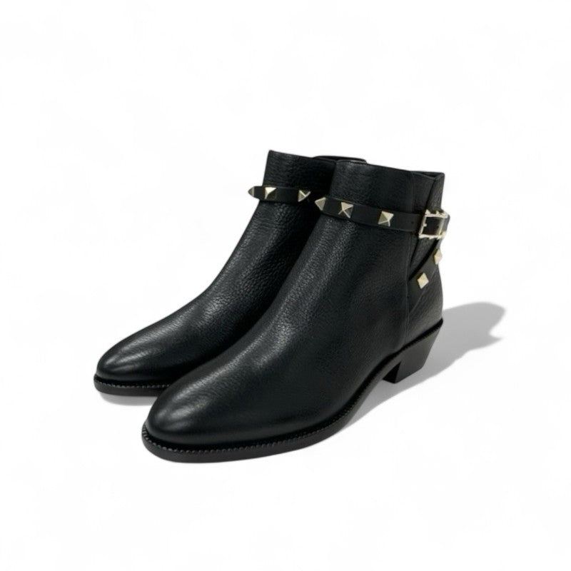 ヴァレンティノ VALENTINO ブーツ ショートブーツ 靴 シューズ レザー ブラック 黒 ゴールド 未使用 ロックスタッズ ベルト