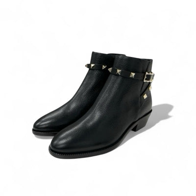 ヴァレンティノ VALENTINO ブーツ ショートブーツ 靴 シューズ レザー ブラック 黒 ゴールド 未使用 ロックスタッズ ベルト