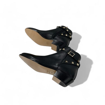 ヴァレンティノ VALENTINO ブーツ ショートブーツ 靴 シューズ レザー ブラック 黒 ゴールド 未使用 ロックスタッズ ベルト