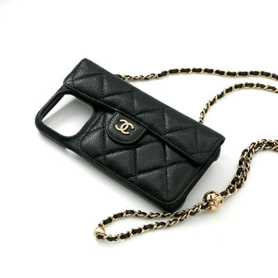シャネル CHANEL 携帯・スマホアクセサリー ブラック ゴールド ココマーク マトラッセ iPhone14promax iPhoneケース チェーン