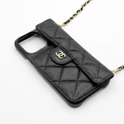 シャネル CHANEL 携帯・スマホアクセサリー ブラック ゴールド ココマーク マトラッセ iPhone14promax iPhoneケース チェーン