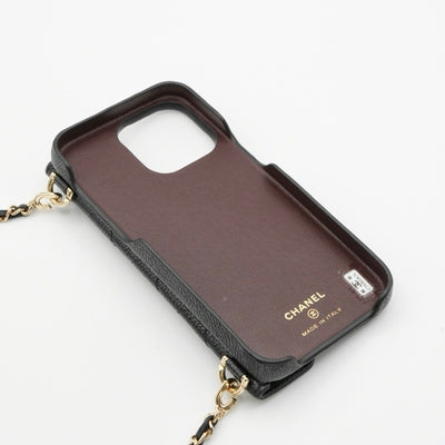 シャネル CHANEL 携帯・スマホアクセサリー ブラック ゴールド ココマーク マトラッセ iPhone14promax iPhoneケース チェーン