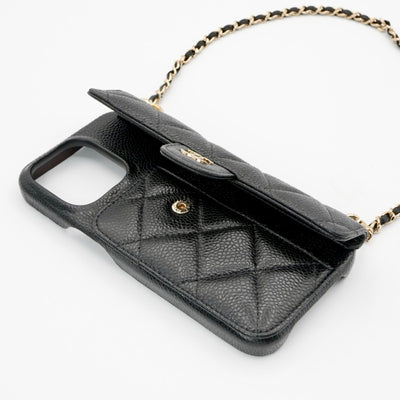 シャネル CHANEL 携帯・スマホアクセサリー ブラック ゴールド ココマーク マトラッセ iPhone14promax iPhoneケース チェーン