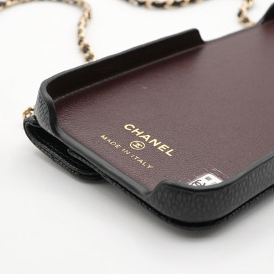 シャネル CHANEL 携帯・スマホアクセサリー ブラック ゴールド ココマーク マトラッセ iPhone14promax iPhoneケース チェーン