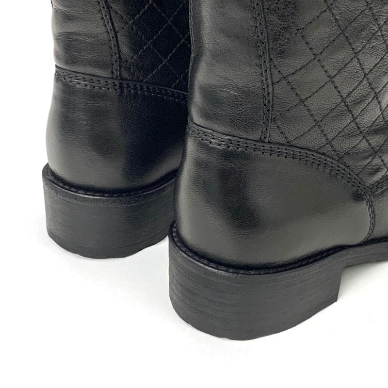 シャネル CHANEL ブーツ ショートブーツ 靴 シューズ レザー ブラック ココマーク マトラッセ ロゴ レースアップ