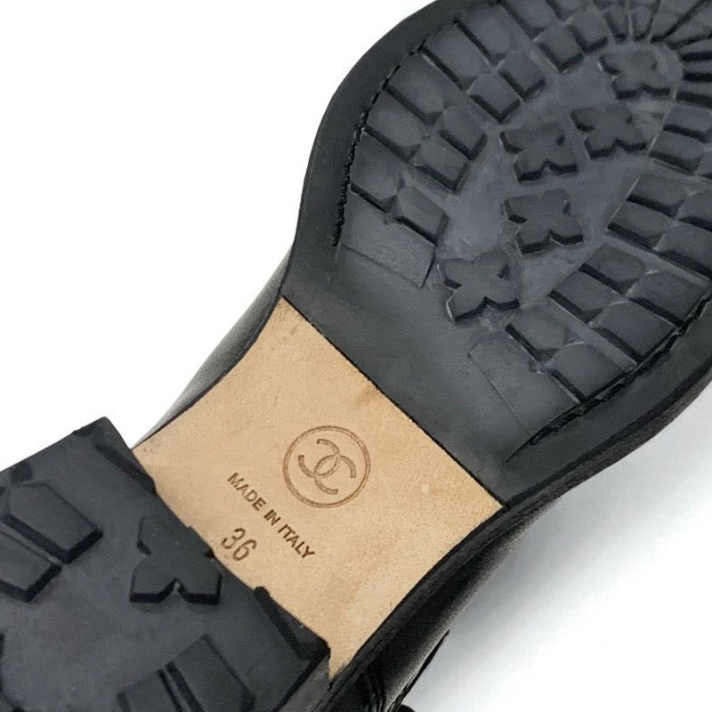 シャネル CHANEL ブーツ ショートブーツ 靴 シューズ レザー ブラック ココマーク マトラッセ ロゴ レースアップ