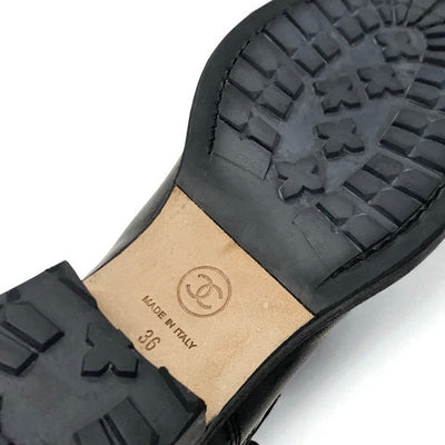 シャネル CHANEL ブーツ ショートブーツ 靴 シューズ レザー ブラック ココマーク マトラッセ ロゴ レースアップ