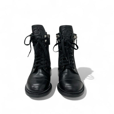 シャネル CHANEL ブーツ ショートブーツ 靴 シューズ レザー ブラック 黒 マトラッセ レースアップ ココマーク