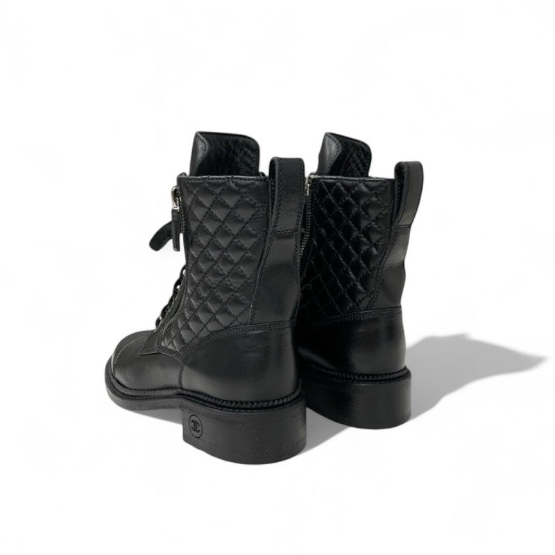 シャネル CHANEL ブーツ ショートブーツ 靴 シューズ レザー ブラック 黒 マトラッセ レースアップ ココマーク