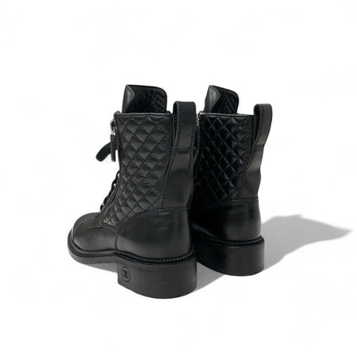 シャネル CHANEL ブーツ ショートブーツ 靴 シューズ レザー ブラック 黒 マトラッセ レースアップ ココマーク