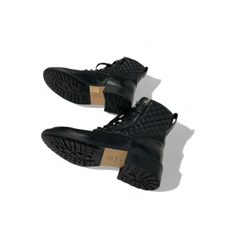 シャネル CHANEL ブーツ ショートブーツ 靴 シューズ レザー ブラック 黒 マトラッセ レースアップ ココマーク