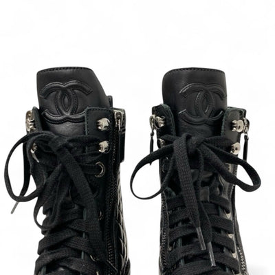 シャネル CHANEL ブーツ ショートブーツ 靴 シューズ レザー ブラック 黒 マトラッセ レースアップ ココマーク