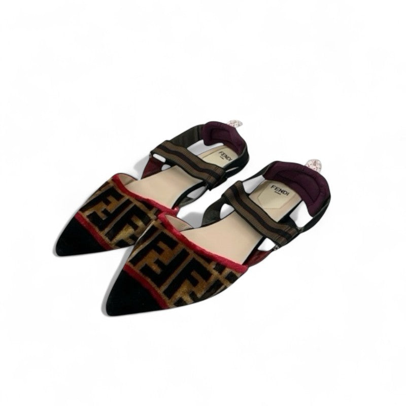 フェンディ FENDI コリブリ フラットシューズ 靴 シューズ ベロア ファブリック マルチカラー ロゴ ズッカ柄 ストラップ フラットパンプス