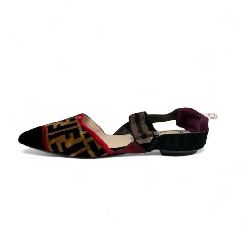 フェンディ FENDI コリブリ フラットシューズ 靴 シューズ ベロア ファブリック マルチカラー ロゴ ズッカ柄 ストラップ フラットパンプス