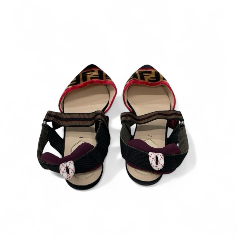 フェンディ FENDI コリブリ フラットシューズ 靴 シューズ ベロア ファブリック マルチカラー ロゴ ズッカ柄 ストラップ フラットパンプス