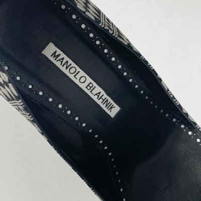 マノロブラニク MANOLO BLAHNIK ハンギシ パンプス 靴 シューズ ファブリック シルバー ブラック ビジュー パーティーシューズ