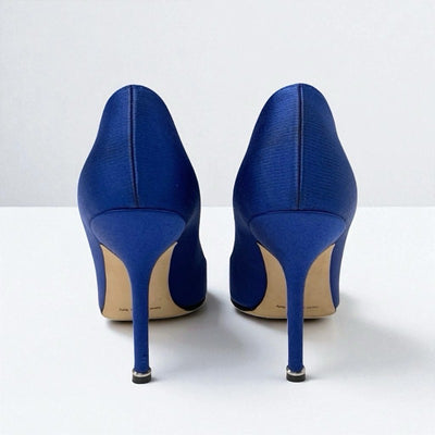 マノロブラニク MANOLO BLAHNIK ハンギシ パンプス 靴 シューズ サテン ブルー シルバー ビジュー パーティーシューズ