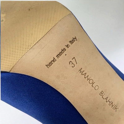 マノロブラニク MANOLO BLAHNIK ハンギシ パンプス 靴 シューズ サテン ブルー シルバー ビジュー パーティーシューズ
