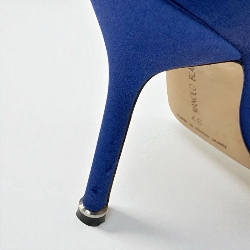 マノロブラニク MANOLO BLAHNIK ハンギシ パンプス 靴 シューズ サテン ブルー シルバー ビジュー パーティーシューズ
