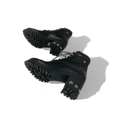 ミュウミュウ MIUMIU ブーツ ショートブーツ 靴 シューズ レザー ブラック 黒 レースアップ ビジュー