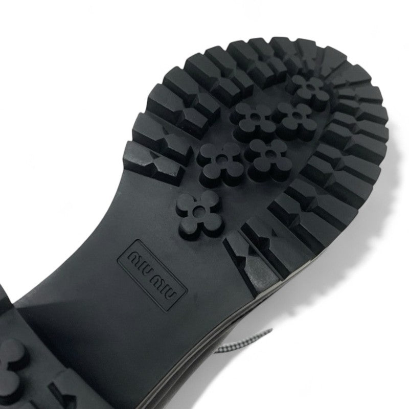 ミュウミュウ MIUMIU ブーツ ショートブーツ 靴 シューズ レザー ブラック 黒 レースアップ ビジュー