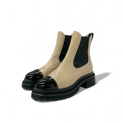 シャネル CHANEL ブーツ ショートブーツ 靴 シューズ レザー パテント ベージュ ブラック ココマーク サイドゴア