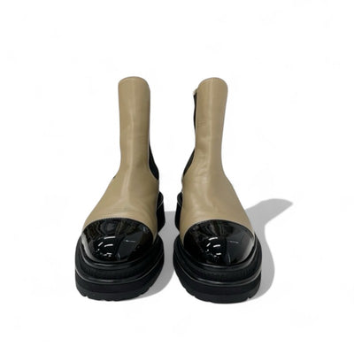 シャネル CHANEL ブーツ ショートブーツ 靴 シューズ レザー パテント ベージュ ブラック ココマーク サイドゴア